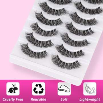 Veleasha Russian Strip Lashes with Clear Band Looks Like Eyelash Extensions D Curl Lash Strips 10 Pairs Pack (DT04)