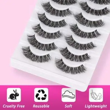 Veleasha Russian Strip Lashes with Clear Band Looks Like Eyelash Extensions D Curl Lash Strips 10 Pairs Pack (DT04)