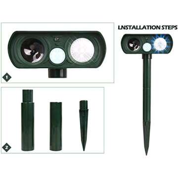 RIVENNA Ultrasonic Animal Chaser, Solar Animal Chaser, Motion Detector, Flashing Light and USB Charg...