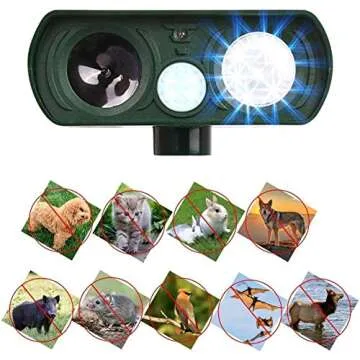 RIVENNA Ultrasonic Animal Chaser, Solar Animal Chaser, Motion Detector, Flashing Light and USB Charge, Outdoor Farm Garden Yard, Dog, Cat, Squirrel, Raccoon, Skunk, Rabbit, Mole, Deer, Birds