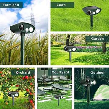 RIVENNA Ultrasonic Animal Chaser, Solar Animal Chaser, Motion Detector, Flashing Light and USB Charge, Outdoor Farm Garden Yard, Dog, Cat, Squirrel, Raccoon, Skunk, Rabbit, Mole, Deer, Birds
