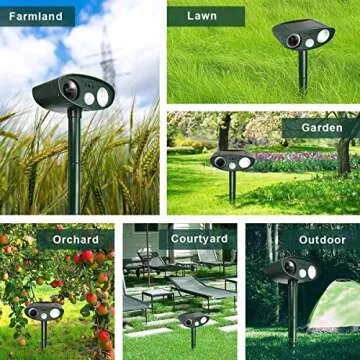 RIVENNA Ultrasonic Animal Chaser, Solar Animal Chaser, Motion Detector, Flashing Light and USB Charge, Outdoor Farm Garden Yard, Dog, Cat, Squirrel, Raccoon, Skunk, Rabbit, Mole, Deer, Birds