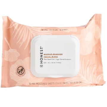 Honest Beauty Cleansing Makeup Remover Facial Wipes | 30 Count, Fragrance-Free, Plant-Based