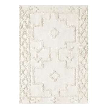 Uphome Boho Washable Rug 4' x 6', Beige Cotton Farmhouse Living Room Rugs, Hand Woven Tribal Bohemian Bedroom Rug, Western Geometric Tufted Neutral Floor Carpet for Nursery Entryway Kitchen