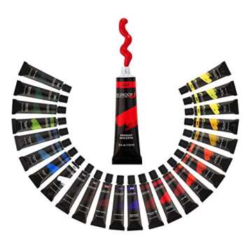 SALVADOR 40 Piece Acrylic Paint Kit, 24 Tubes of 0.4 oz Premium Paints, Mixing Knife, Paint Palette with Sponge