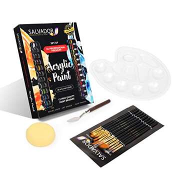SALVADOR 40 Piece Acrylic Paint Kit, 24 Tubes of 0.4 oz Premium Paints, Mixing Knife, Paint Palette with Sponge