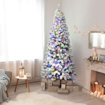 Fraser Hill Farm 12-Ft. Alaskan Pine Flocked Artificial Christmas Tree with Dual Multicolor & Warm W...