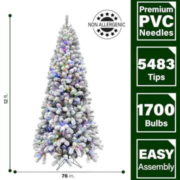 Fraser Hill Farm 12-Ft. Flocked Christmas Tree with Lights