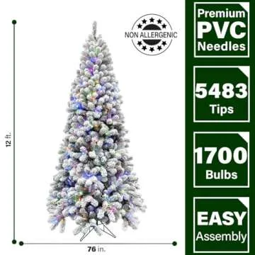 Fraser Hill Farm 12-Ft. Flocked Christmas Tree with Lights