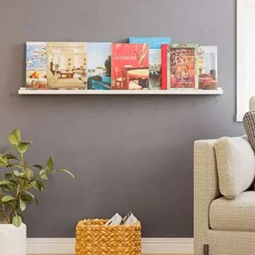 Wallniture Denver 46" White Floating Shelves for Wall Decor, Wall Bookshelves for Living Room, Floating Bookshelf, Wood Picture Ledge Shelf, Set of 4