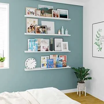 Wallniture Denver 46" White Floating Shelves for Wall Decor, Wall Bookshelves for Living Room, Floating Bookshelf, Wood Picture Ledge Shelf, Set of 4