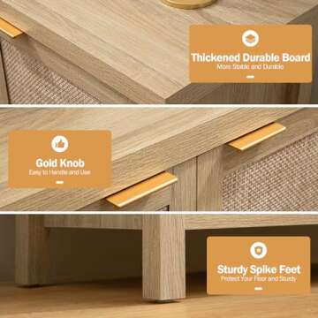 SICOTAS Credenza Sideboard with Rattan Storage for Your Home