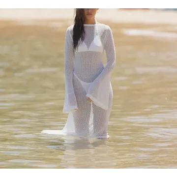 Sexy Crochet Maxi Dress Sheer Mesh Cover Up Y2K Style