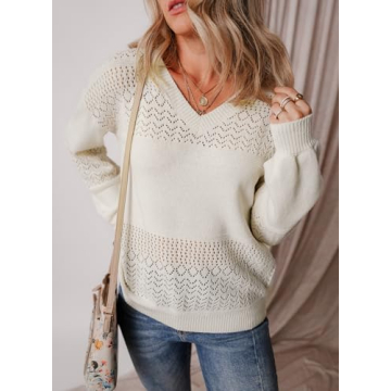 SHEWIN Women’s Lightweight V Neck Crochet Sweater