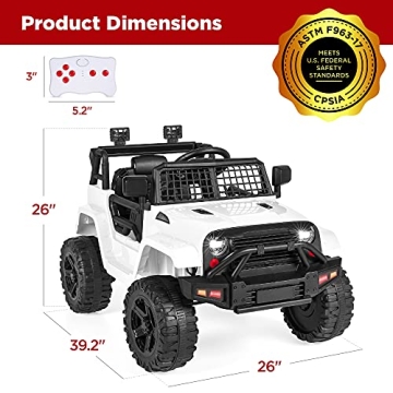 12V Kids Ride On Truck Car with Remote Control and LED Lights