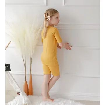 AVAUMA Newborn Baby Little Boys Girls Snug-Fit Pajamas Summer Short Sets Pjs Kids Clothes (M/Mustard Yellow)