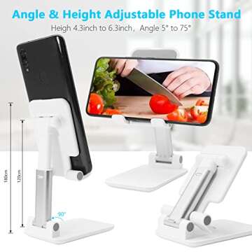 szwilnis Cell Phone Stand, Folding Desktop Phone Stand, Angle Height Adjustable Mobile Phone Holder for Desk, Office, Tablet Stand Compatible with All Phones 4-10 Inches Cell Phone/Tablet (White)