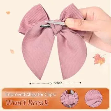 DEEKA 8 PCS Large Corduroy Hair Bows Fall Winter Fable Hair Clips for Toddler Girls Handmade Warm Br...