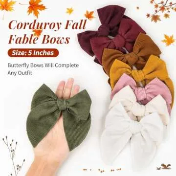 DEEKA 8 PCS Large Corduroy Hair Bows Fall Winter Fable Hair Clips for Toddler Girls Handmade Warm Brown Beige Fabric Hair Accessories for Little Girls Kids -Brown
