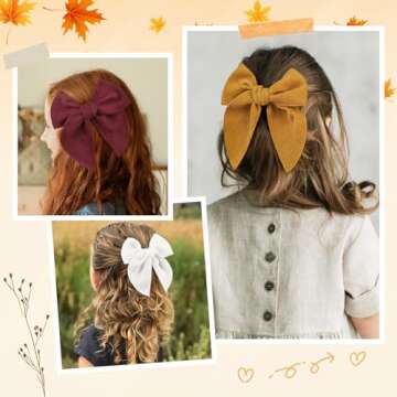 DEEKA 8 PCS Large Corduroy Hair Bows Fall Winter Fable Hair Clips for Toddler Girls Handmade Warm Brown Beige Fabric Hair Accessories for Little Girls Kids -Brown