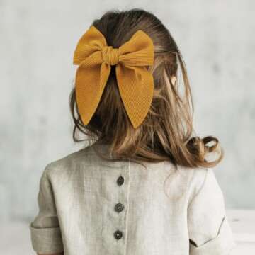 DEEKA 8 PCS Large Corduroy Hair Bows Fall Winter Fable Hair Clips for Toddler Girls Handmade Warm Brown Beige Fabric Hair Accessories for Little Girls Kids -Brown