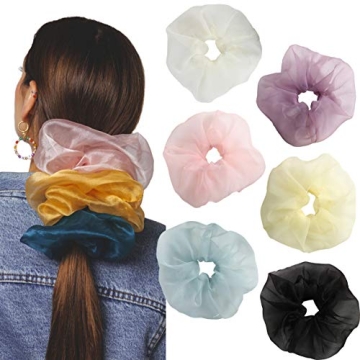 Oversized Organza Hair Scrunchies Set - 6PCS for Women