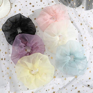 Oversized Organza Hair Scrunchies Set - 6PCS for Women