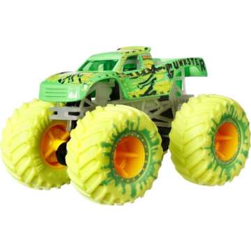 Hot Wheels Toy Monster Trucks 10-Pack, Set of 5 Glow in The Dark 1:64 Scale Trucks & 5 GITD 1:64 Scale Cars, Play Vehicles for Kids & Collectors