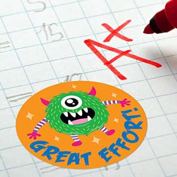 Sweetzer & Orange Reward Stickers for Teachers, 1008 Decals for Kids in 9 Designs, 1 Inch School Tags on Sheets, Classroom Teacher Supplies, Potty Training Badges and Motivational Chart