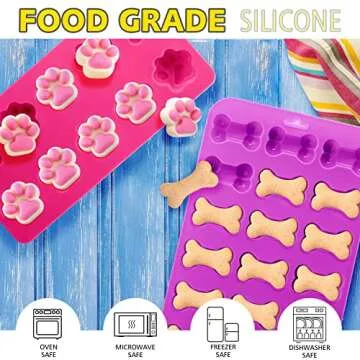 Anaeat Reusable Silicone Molds with Puppy Dog Paw and Bone Shaped, Flexible & Non-Stick Ice Cube Tra...