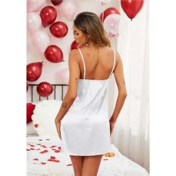 Ekouaer Sleepwear Women's Satin Nightgown with Robes Set 2 Piece Sexy Lace Cami Nightwear White S