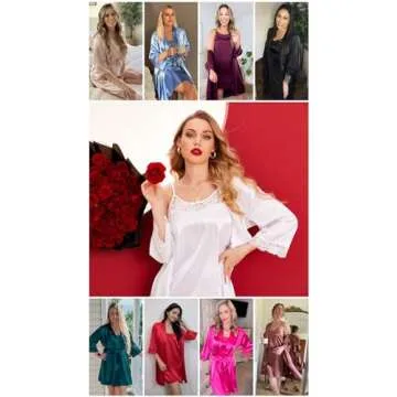 Ekouaer Sleepwear Women's Satin Nightgown with Robes Set 2 Piece Sexy Lace Cami Nightwear White S