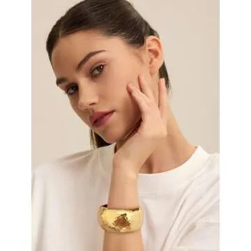 LILIE&WHITE Chunky Gold Hammered Bangle Bracelets For Women Hammered Surface Fashion Jewelry Present Gold Cuff Bangle Bracelet