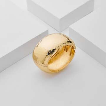 LILIE&WHITE Chunky Gold Hammered Bangle Bracelets For Women Hammered Surface Fashion Jewelry Present Gold Cuff Bangle Bracelet