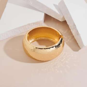 LILIE&WHITE Chunky Gold Hammered Bangle Bracelets For Women Hammered Surface Fashion Jewelry Present Gold Cuff Bangle Bracelet