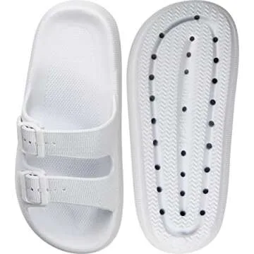 Weweya Slides Sandals for Women and Men Unisex Summer Slip On Wide Width Eva Rubber Flat Foam Cozy Slides Thick Sole Comfort Walking Sandals White Men Size 8.5 9 9.5 Women Size 9.5 10 10.5