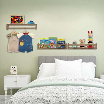 UPPZ Nursery Floating Shelves for Kids Room, Set of 3 Wall Book Shelves for Kitchen Living Room, Book Shelf Wall Mounted for Baby Kids Bedoom Bathroom (Light Walnut, 24inch Set 3)