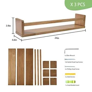 UPPZ Nursery Floating Shelves for Kids Room, Set of 3 Wall Book Shelves for Kitchen Living Room, Book Shelf Wall Mounted for Baby Kids Bedoom Bathroom (Light Walnut, 24inch Set 3)