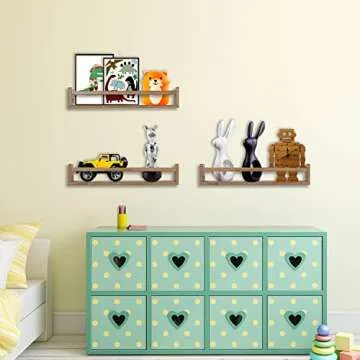 UPPZ Nursery Floating Shelves for Kids Room, Set of 3 Wall Book Shelves for Kitchen Living Room, Book Shelf Wall Mounted for Baby Kids Bedoom Bathroom (Light Walnut, 24inch Set 3)