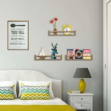 UPPZ Nursery Floating Shelves for Kids Room, Set of 3 Wall Book Shelves for Kitchen Living Room, Book Shelf Wall Mounted for Baby Kids Bedoom Bathroom (Light Walnut, 24inch Set 3)