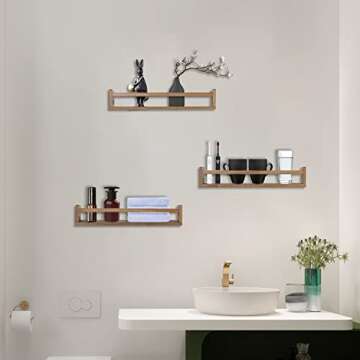 UPPZ Nursery Floating Shelves for Kids Room, Set of 3 Wall Book Shelves for Kitchen Living Room, Book Shelf Wall Mounted for Baby Kids Bedoom Bathroom (Light Walnut, 24inch Set 3)