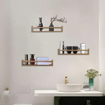 UPPZ Nursery Floating Shelves for Kids Room, Set of 3 Wall Book Shelves for Kitchen Living Room, Book Shelf Wall Mounted for Baby Kids Bedoom Bathroom (Light Walnut, 24inch Set 3)