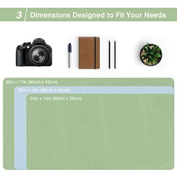 TOWWI Dual Sided Desk Pad, Large Desk Mat, Waterproof Desk Blotter Protector Mouse Pad, Leather Desk Pad Large for Keyboard and Mouse (24" x 14", Green/Blue)