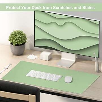 TOWWI Dual Sided Desk Pad, Large Desk Mat, Waterproof Desk Blotter Protector Mouse Pad, Leather Desk Pad Large for Keyboard and Mouse (24" x 14", Green/Blue)