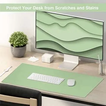 TOWWI Dual Sided Desk Pad, Large Desk Mat, Waterproof Desk Blotter Protector Mouse Pad, Leather Desk Pad Large for Keyboard and Mouse (24" x 14", Green/Blue)