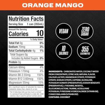 PRIME Energy ORANGE MANGO | Zero Sugar Energy Drink | Preworkout Energy | 200mg Caffeine with 355mg ...
