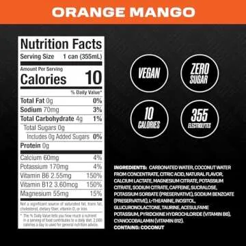 PRIME Energy ORANGE MANGO | Zero Sugar Energy Drink | Preworkout Energy | 200mg Caffeine with 355mg ...