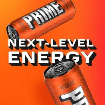 PRIME Energy ORANGE MANGO | Zero Sugar Energy Drink | Preworkout Energy | 200mg Caffeine with 355mg of Electrolytes and Coconut Water for Hydration| Vegan | Gluten Free |12 Fluid Ounce | 24 Pack