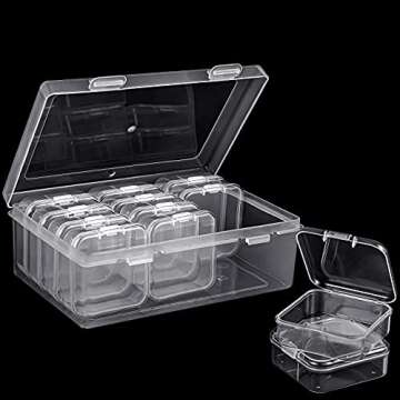 12 Pieces Small Clear Plastic Beads Storage Container and Organizer Transparent Boxes with Hinged Lid for Storage of Small Items, Jewelry, Diamonds, DIY Art Craft Accessory (2.12 x 2.12 x 0.79 inch)