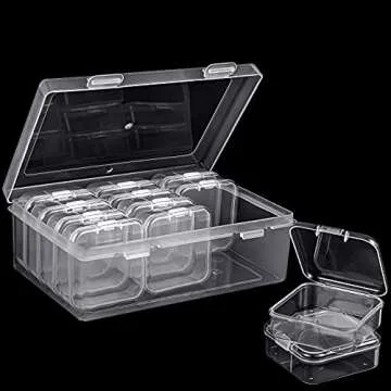 12 Pieces Small Clear Plastic Beads Storage Container and Organizer Transparent Boxes with Hinged Lid for Storage of Small Items, Jewelry, Diamonds, DIY Art Craft Accessory (2.12 x 2.12 x 0.79 inch)